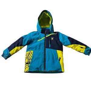 Spyder Vibrant Blue and Neon Green Puffer Jacket Size 4
